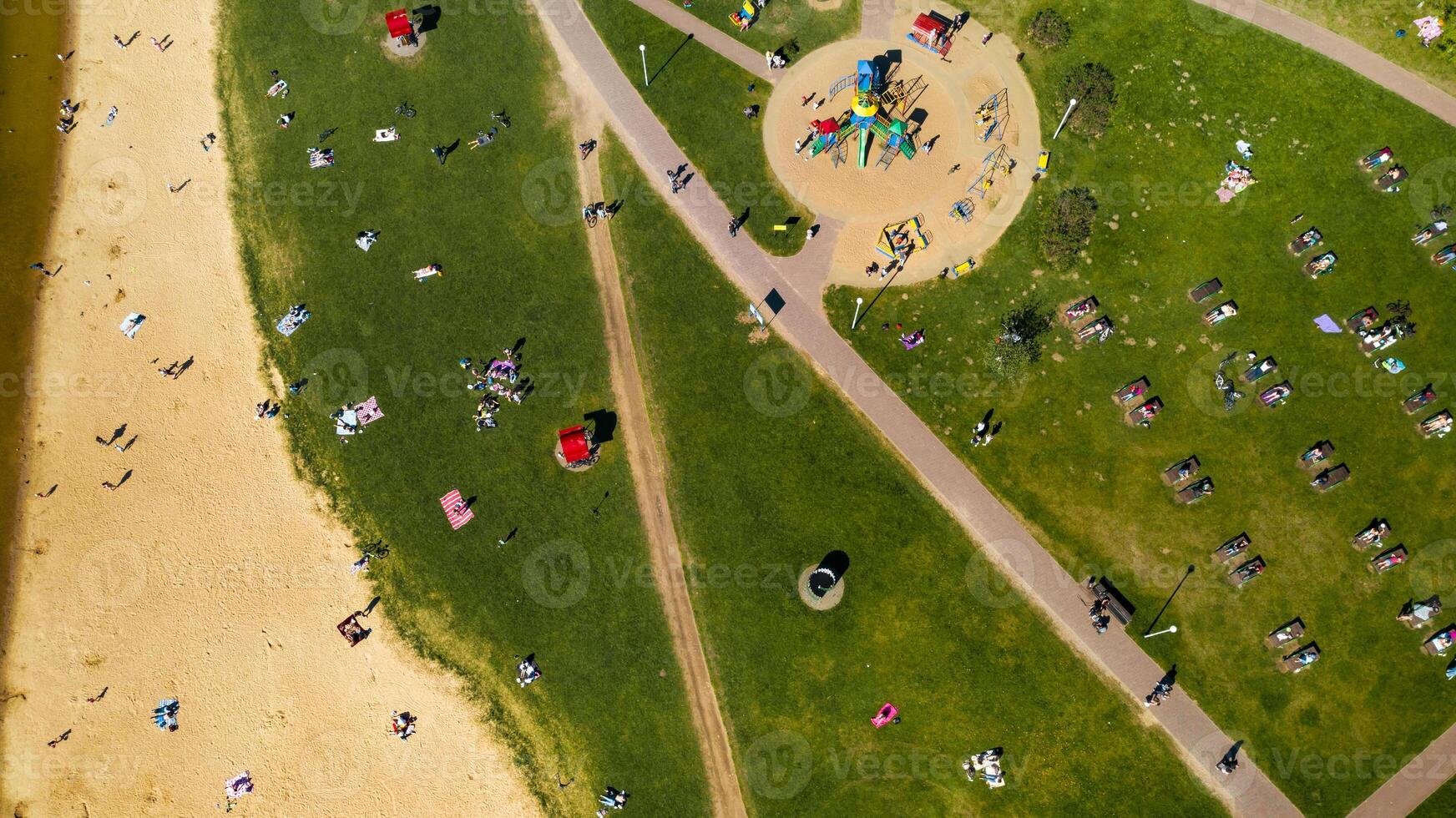 View from the height of the beach and vacationing people in Drozdy in Minsk.Belarus photo