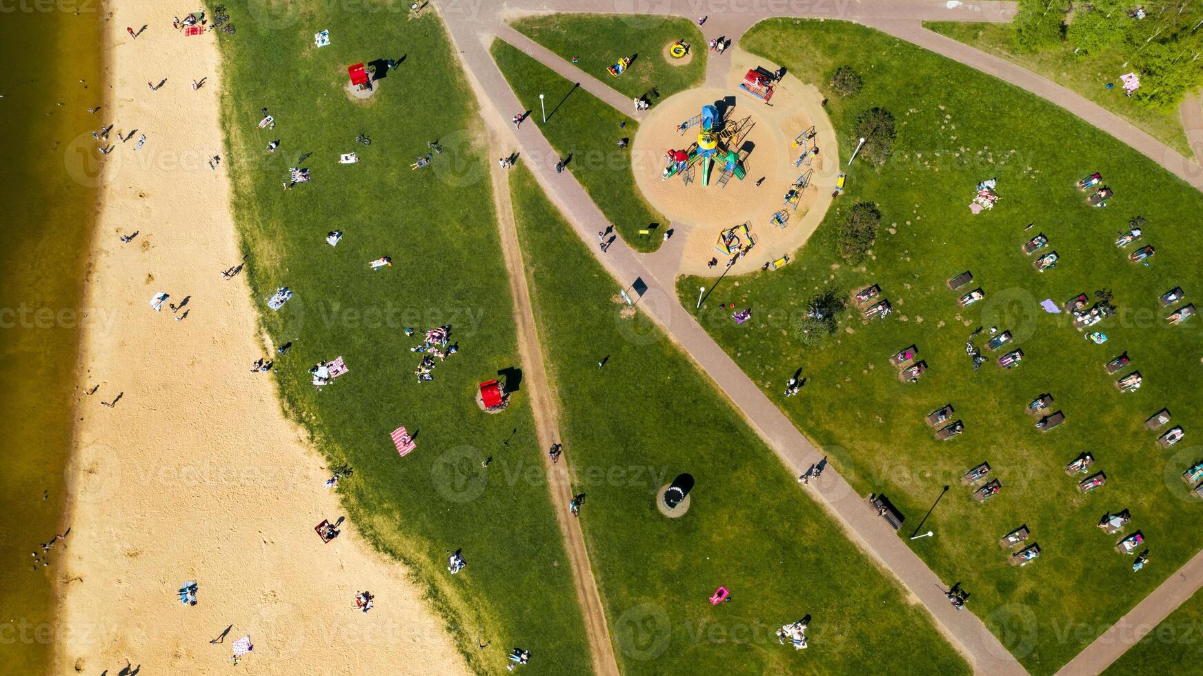 View from the height of the beach and vacationing people in Drozdy in Minsk.Belarus photo
