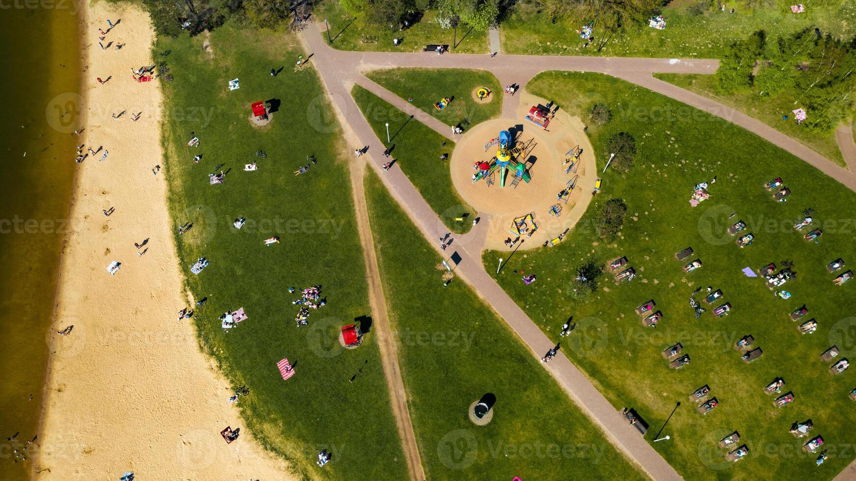 View from the height of the beach and vacationing people in Drozdy in Minsk.Belarus photo