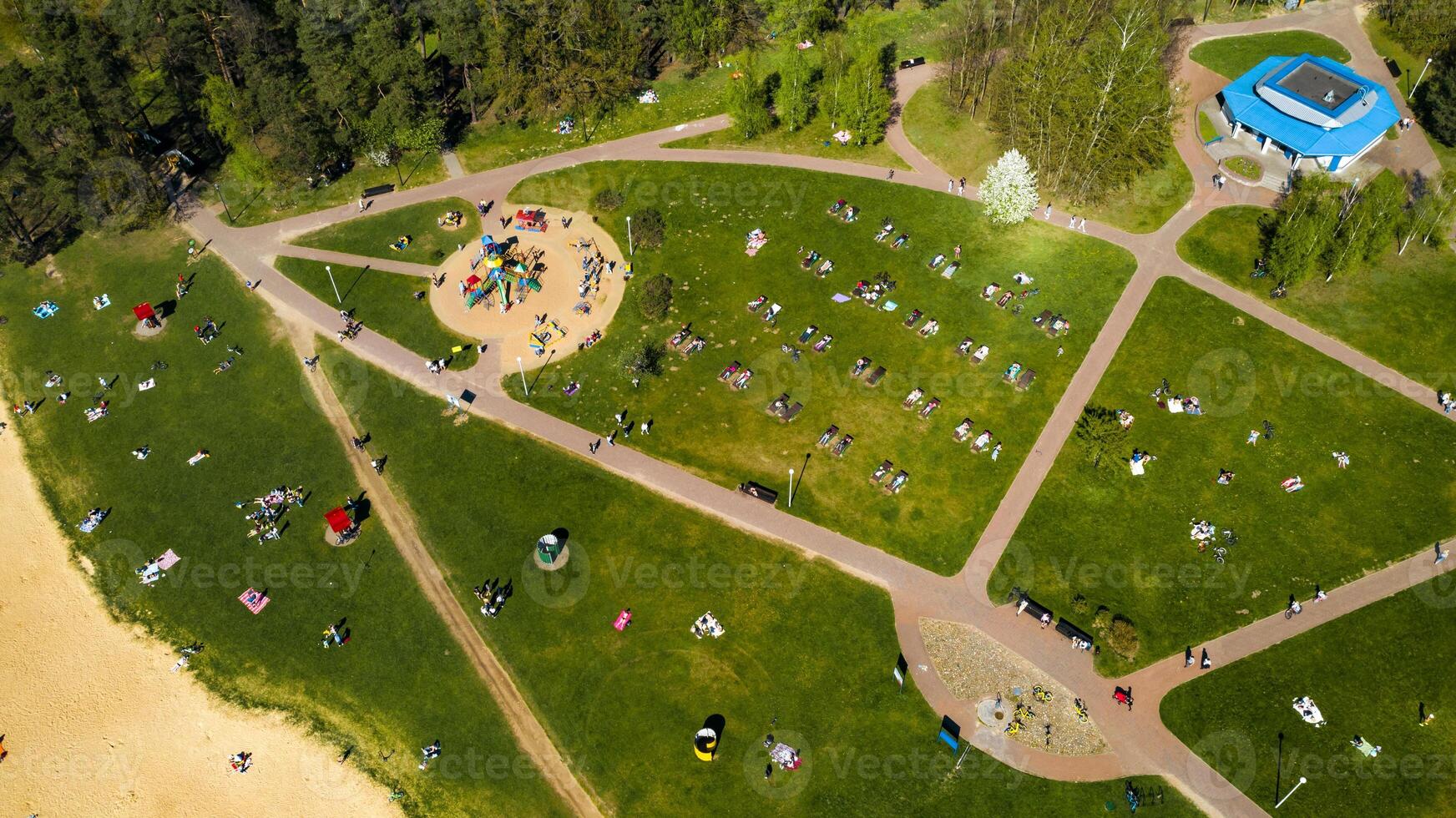 View from the height of the beach and vacationing people in Drozdy in Minsk.Belarus photo