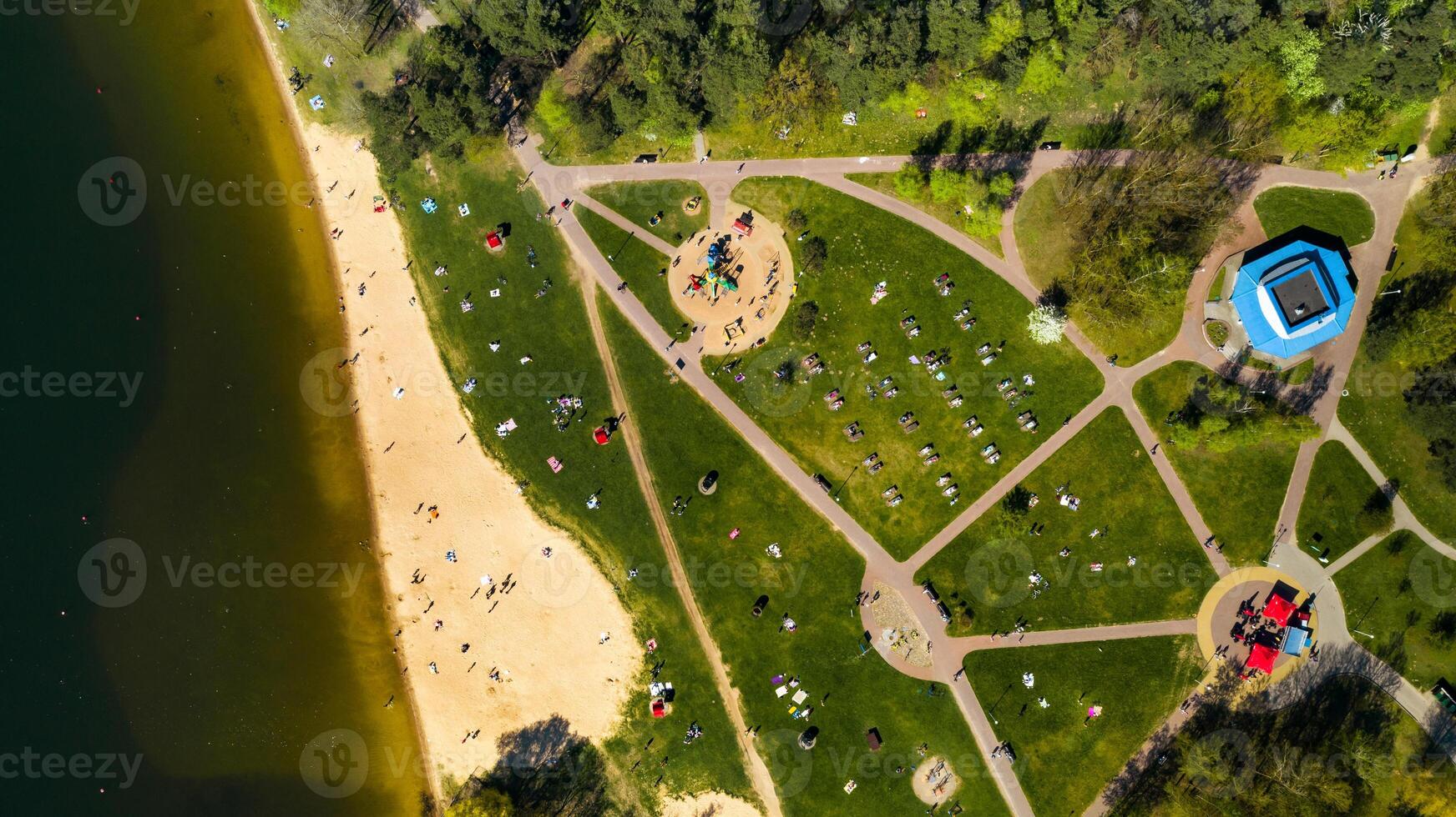 View from the height of the beach and vacationing people in Drozdy in Minsk.Belarus photo