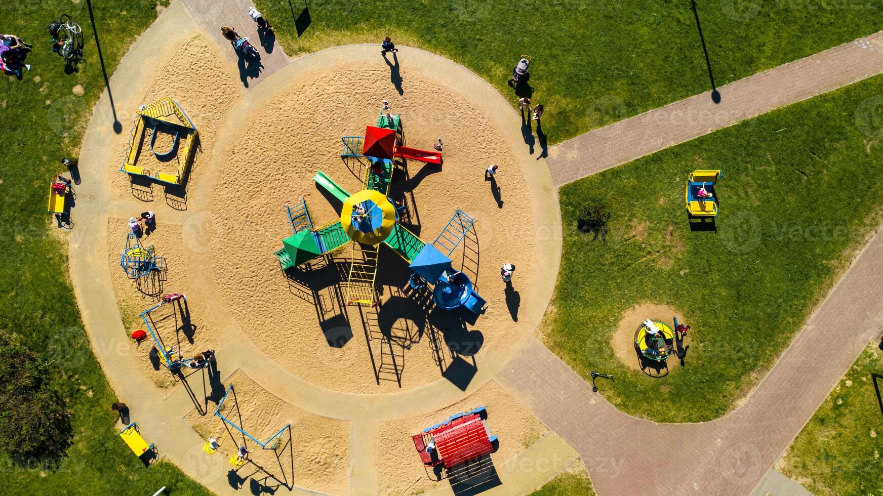 View from the height of the playground and vacationing people in Drozdy in Minsk.Belarus photo