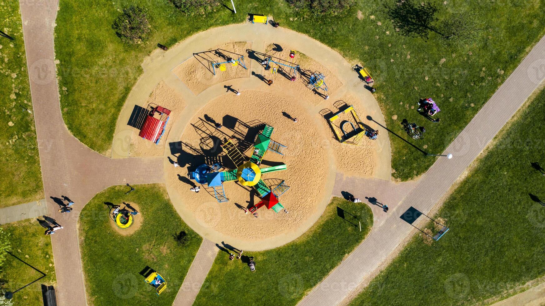 View from the height of the playground and vacationing people in Drozdy in Minsk.Belarus photo
