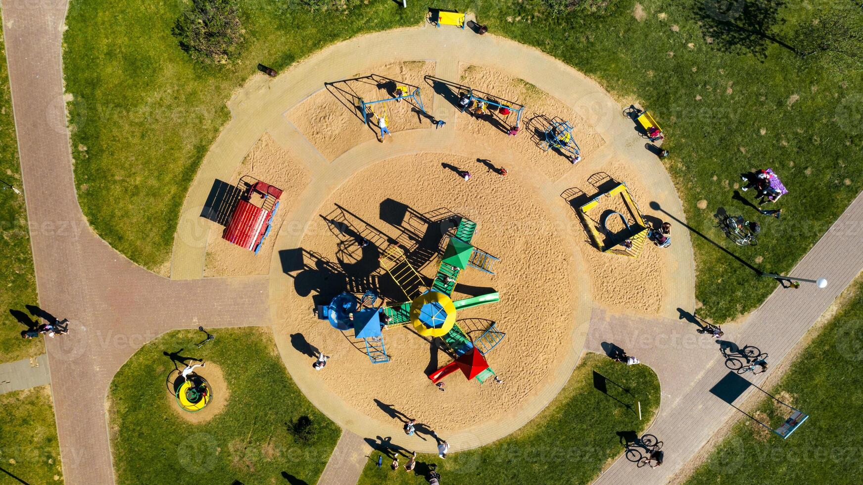 View from the height of the playground and vacationing people in Drozdy in Minsk.Belarus photo