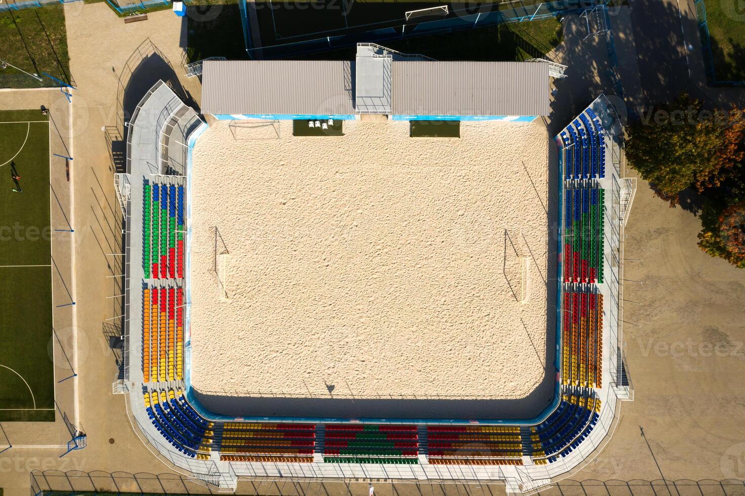 Soccer field with bleachers for beach soccer photo