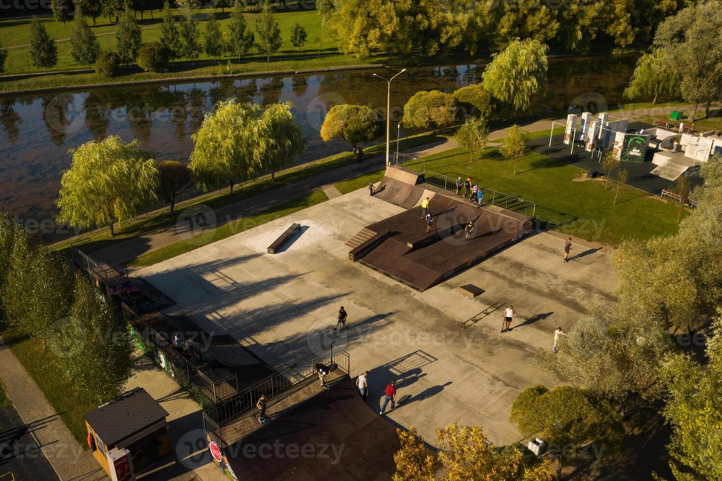 Children play on the sports fields on the street. Play areas in the outdoor courtyard photo