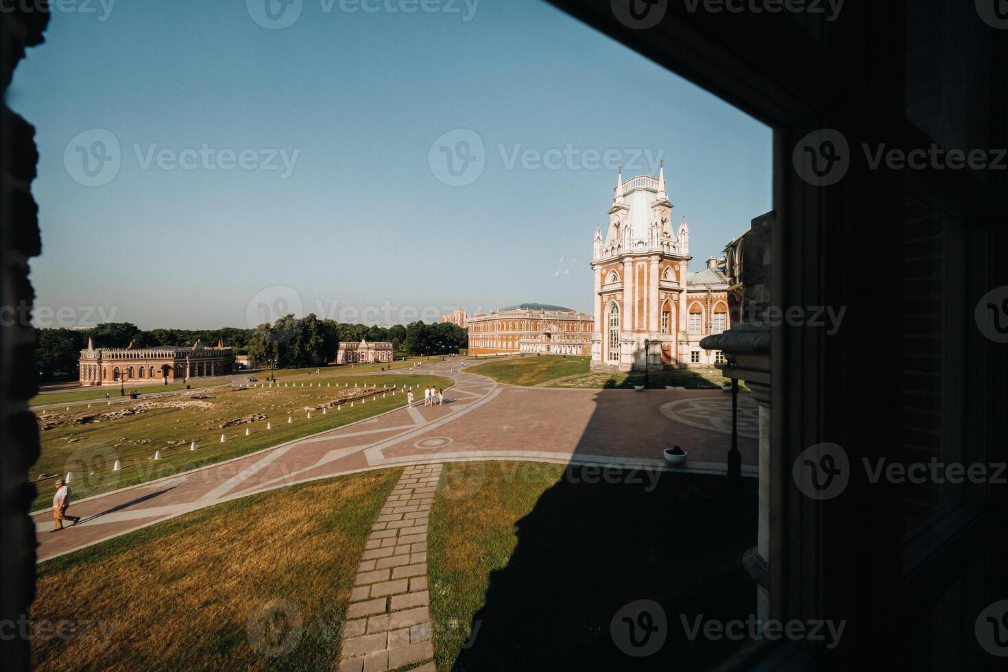 Grand Palace in Tsaritsyno in summer, Russia. Tsaritsyno Park is one of the main tourist attractions in Moscow. Beautiful scenic view of the old Tsaritsyn complex in summer photo