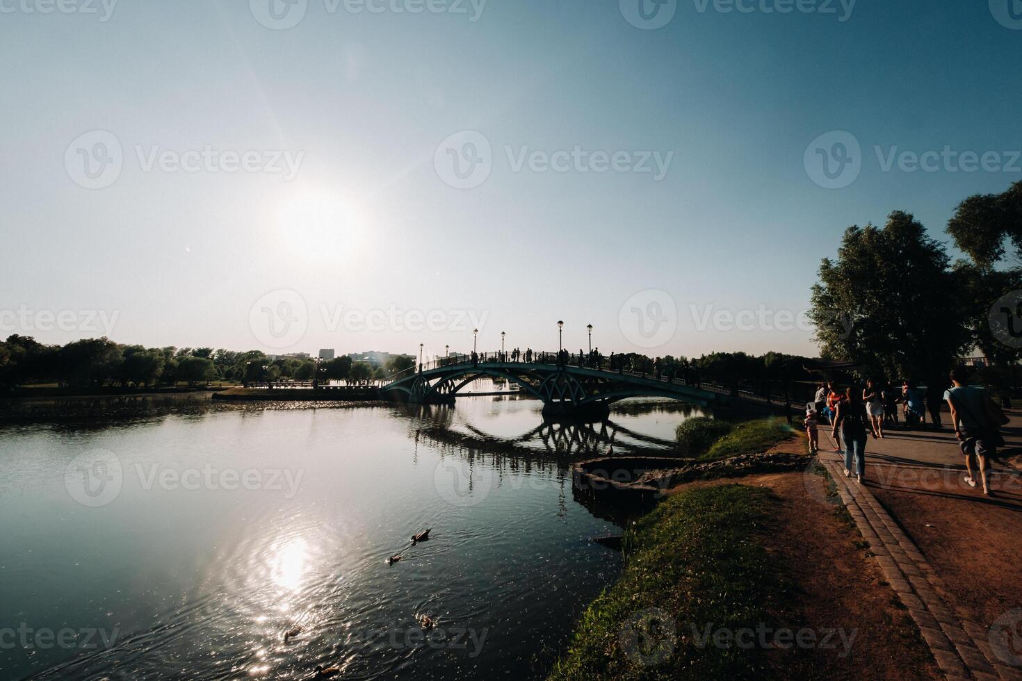 Grand Palace in Tsaritsyno in summer, Russia. Tsaritsyno Park is one of the main tourist attractions in Moscow. Beautiful scenic view of the old Tsaritsyn complex in summer photo