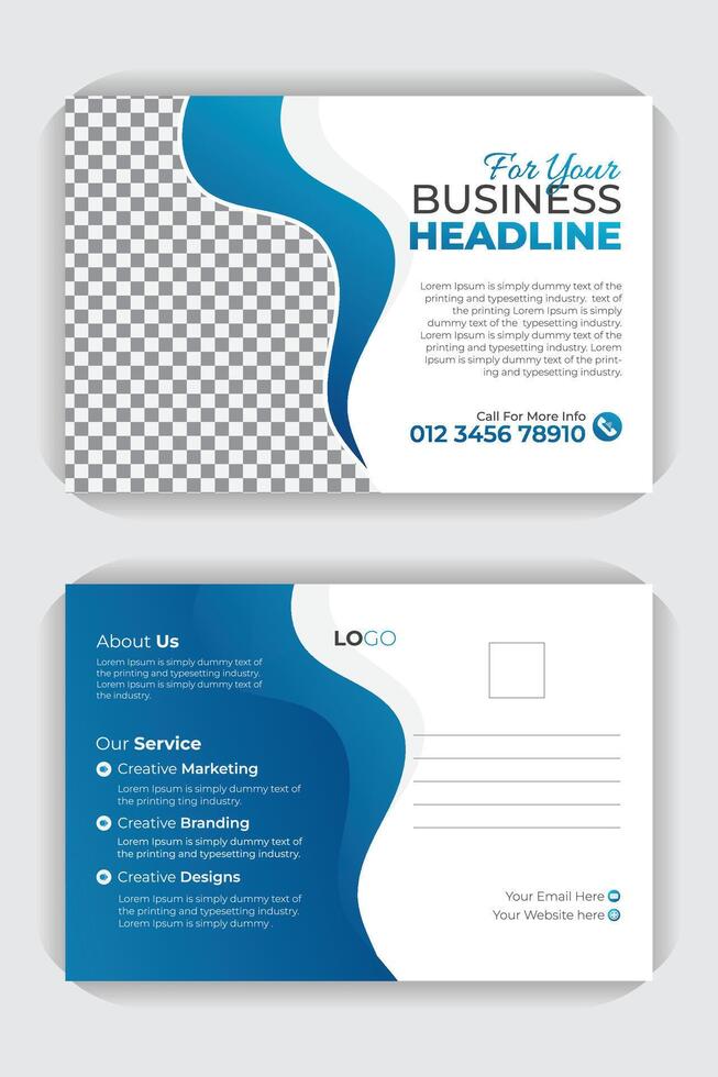 Abstract business postcard design gradient blue color variation double sided postcard or EDDM template design. Creative, modern, colorful, abstract, business postcard design template for your business vector