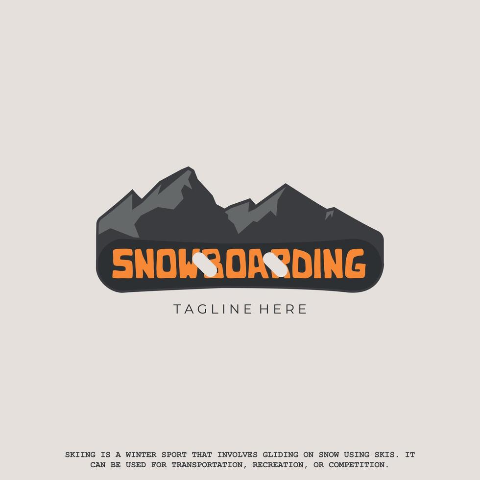 snow boarding with mountains logo illustration design. sign and symbol for winter sport vector