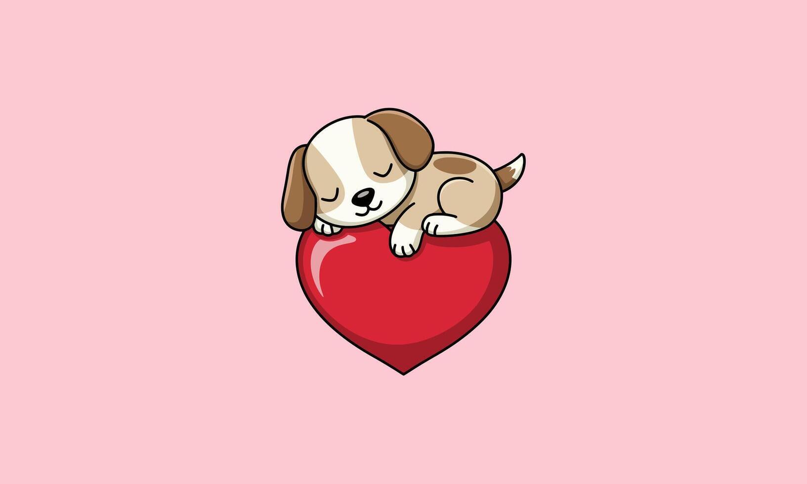 Puppy sleeping peacefully on a red heart vector