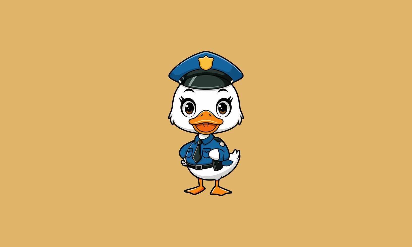 Cartoon police duck with a confident stance. vector