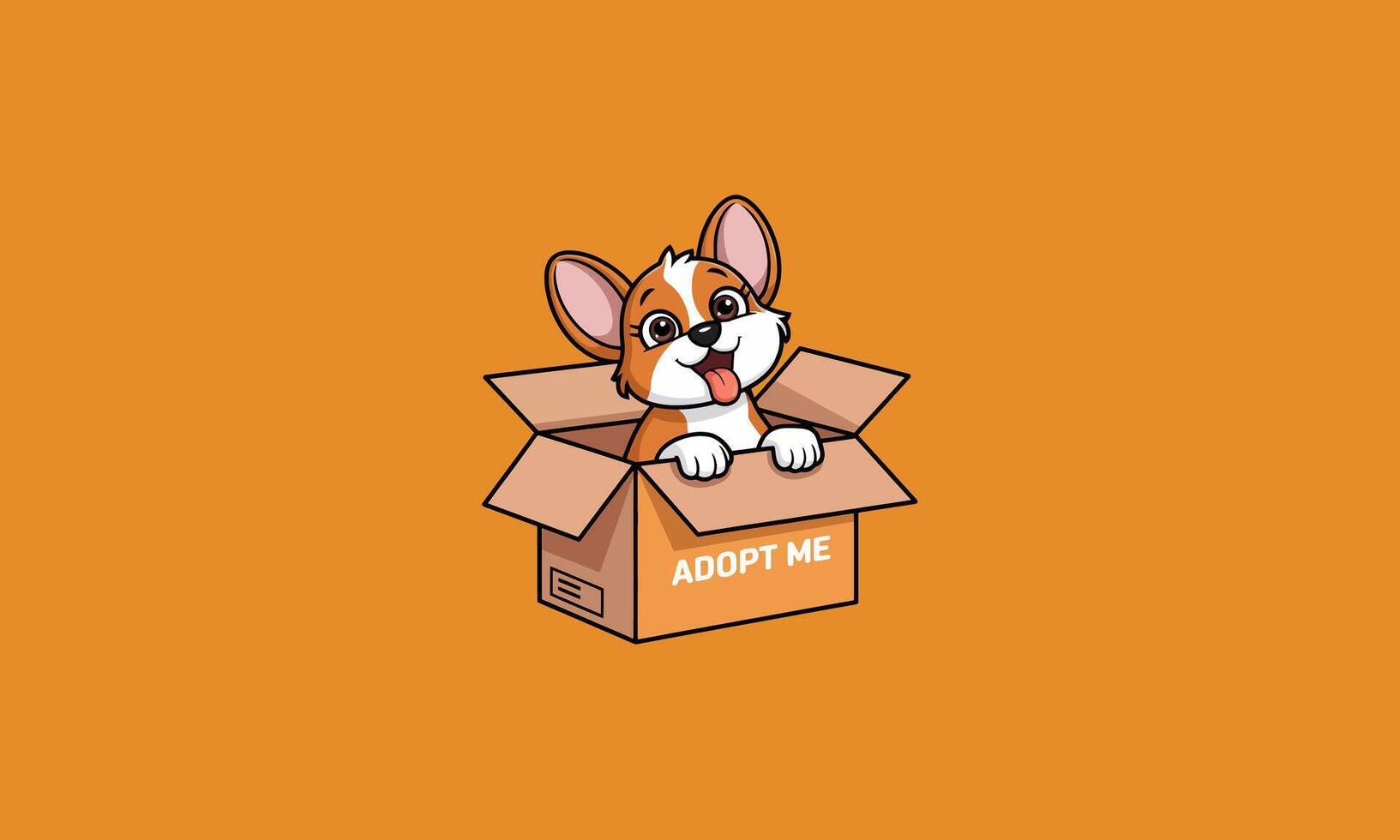Adorable puppy in a box with Adopt Me text vector