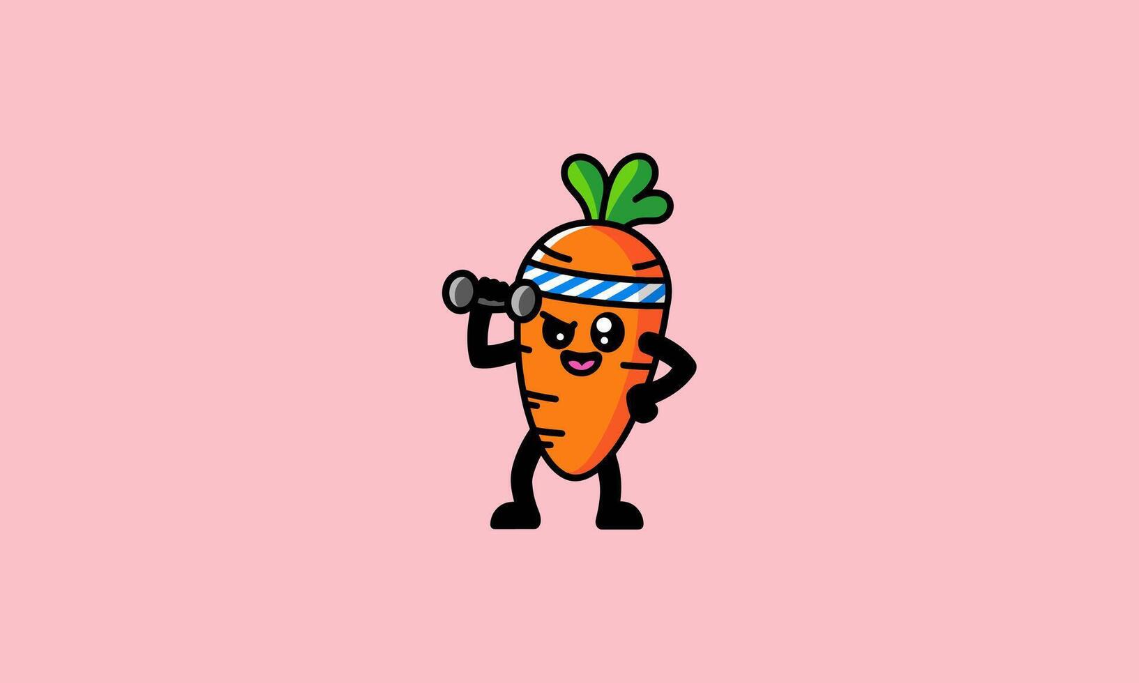 Strong carrot character lifting a dumbbell with confidence vector