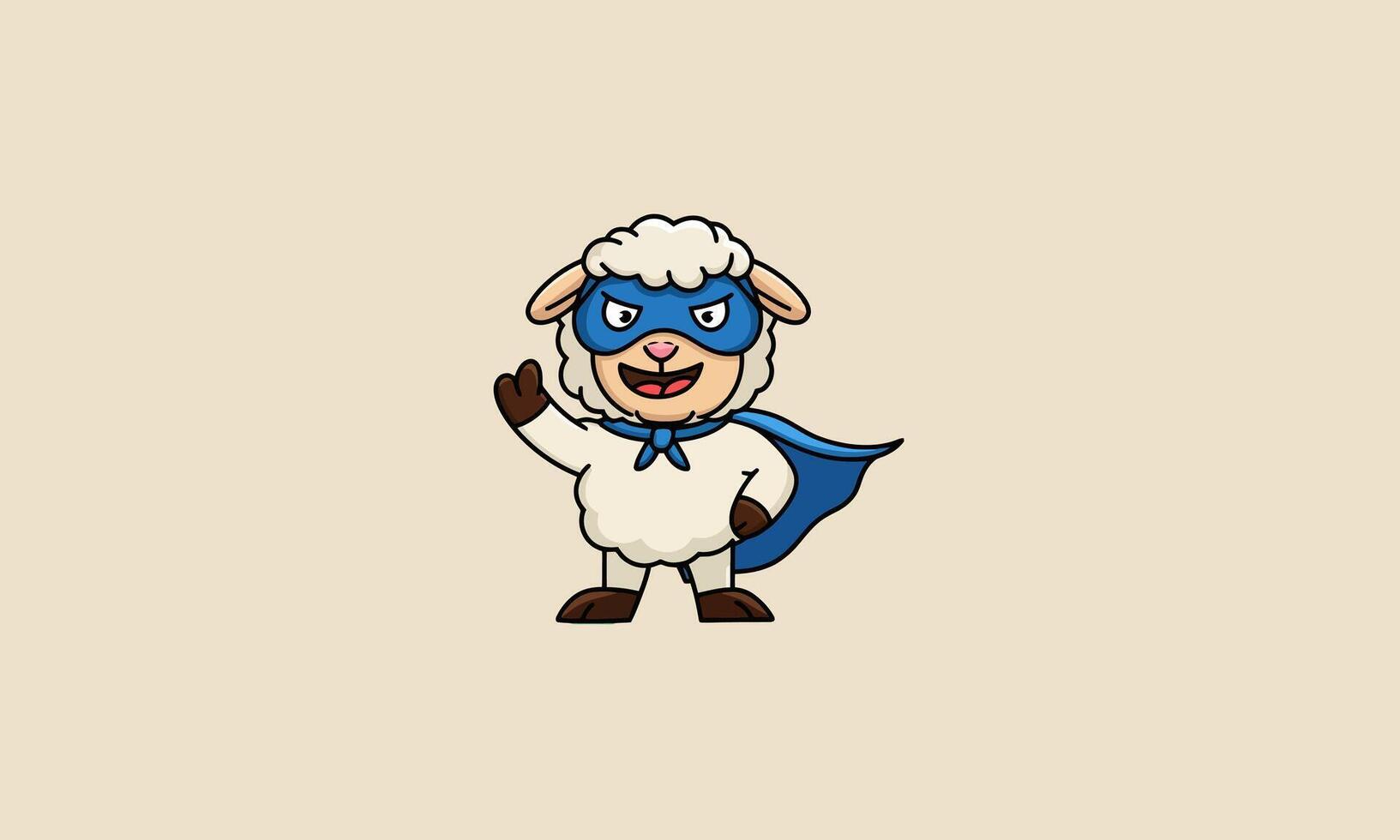 Cheerful superhero sheep with blue cape and mask. vector