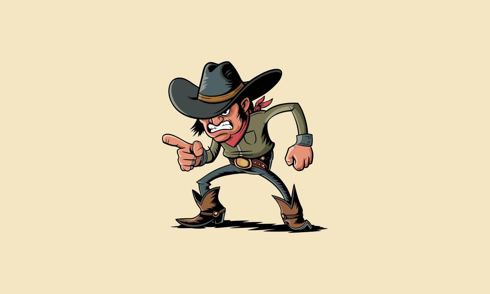Angry cowboy pointing with intensity. vector