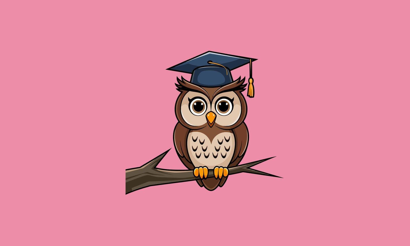 Graduation owl perched on a branch with pink background. vector