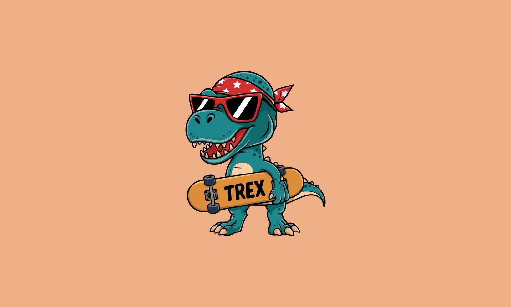 Cool T Rex wearing sunglasses and holding a skateboard vector