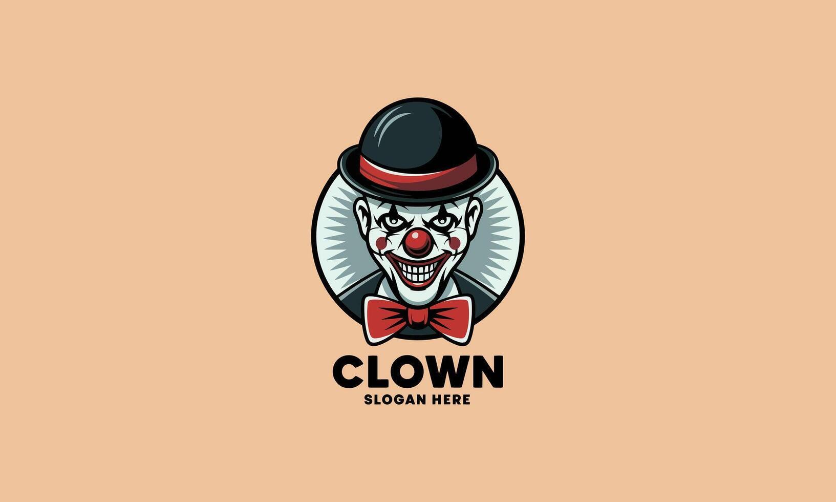 Creepy clown logo with a sinister grin wearing a hat. vector