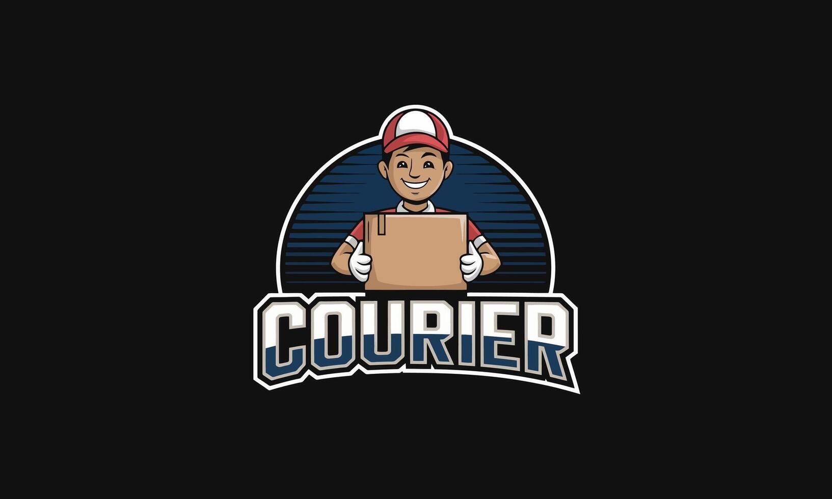 Courier holding a package with bold logo vector