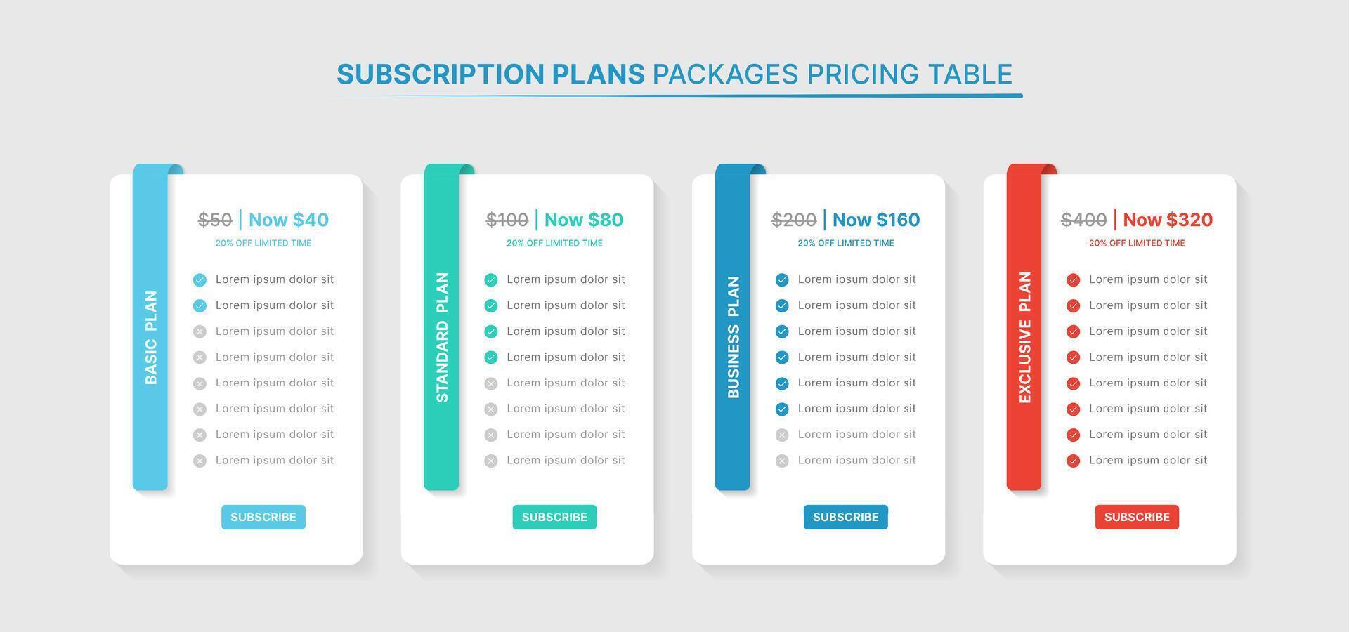 Subscription Plans Pricing Table Packages Infographic Template vector