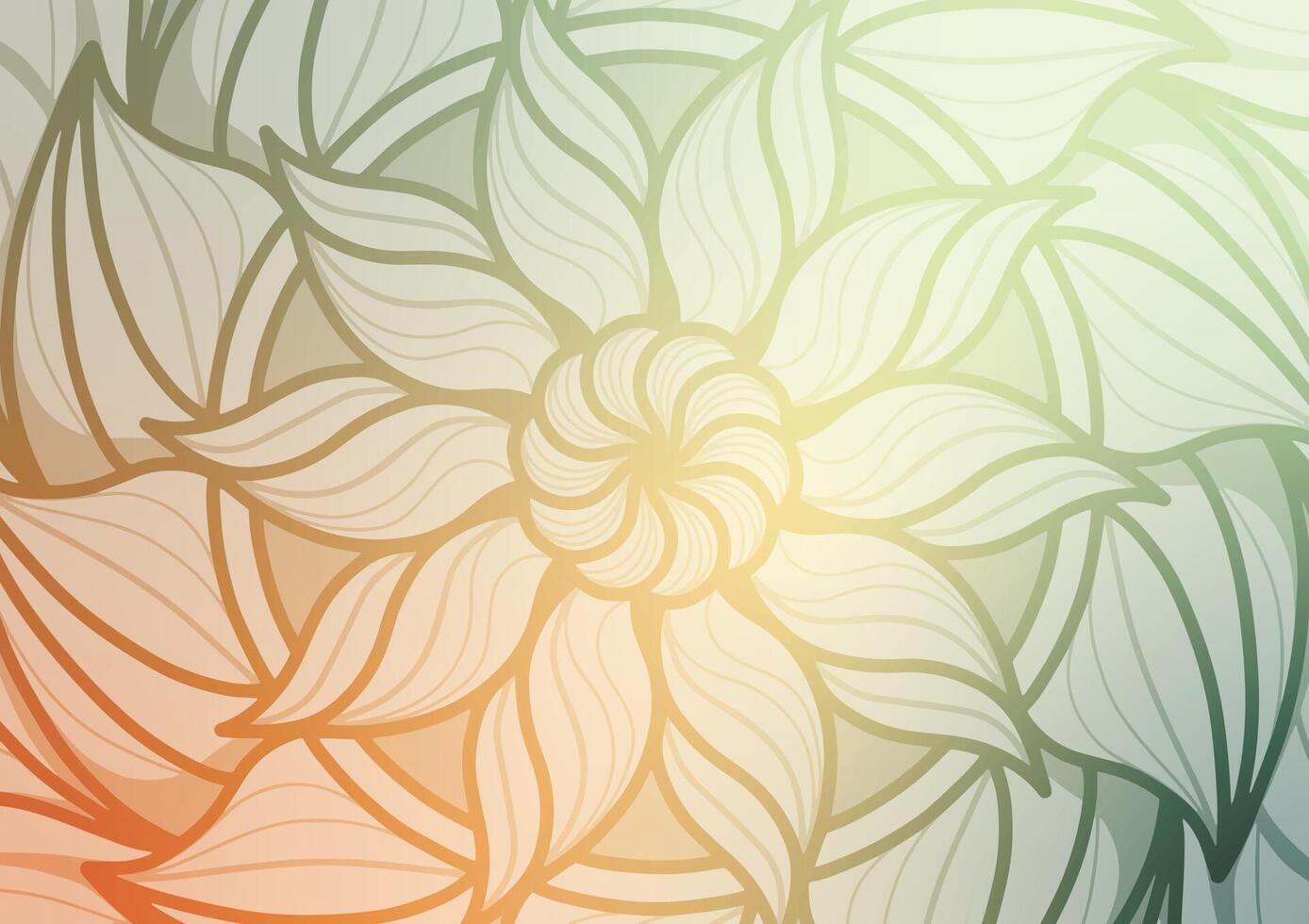 Mandala green flower red line soft gradient background vector