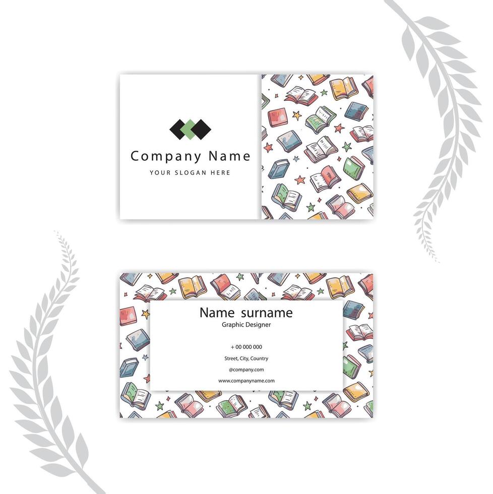 Print business card template with hand drawing books. vector