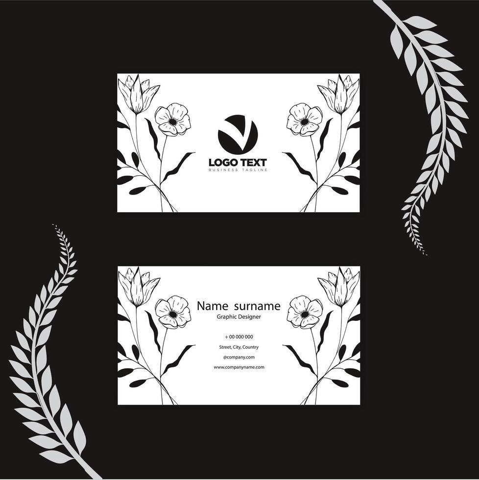 Print black and white floral business card. vector