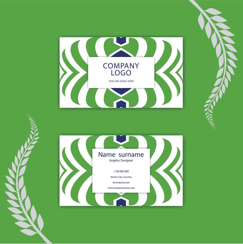 Print a green abstract shape business card template. vector