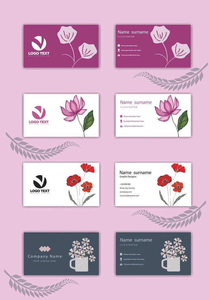 Print Floral visiting card template set. vector