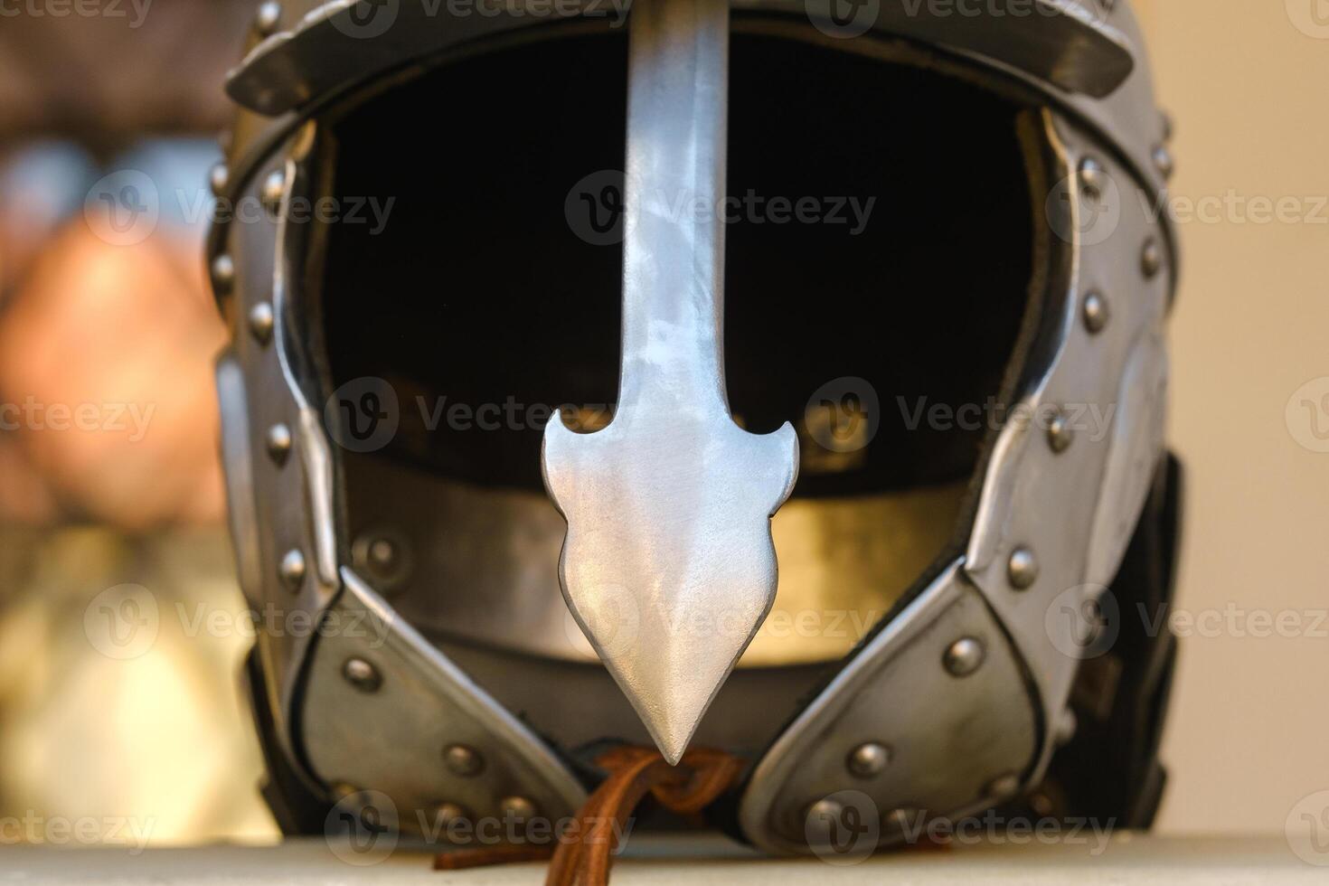 An ancient Knight's helmet with armor.A medieval concept photo