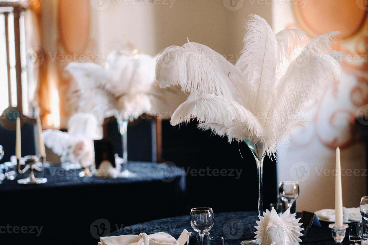 decorated festive table for a wedding evening in an old castle photo