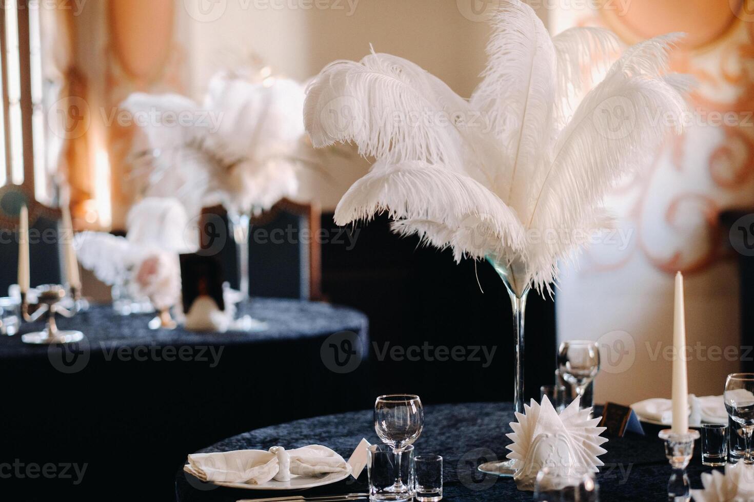 decorated festive table for a wedding evening in an old castle photo
