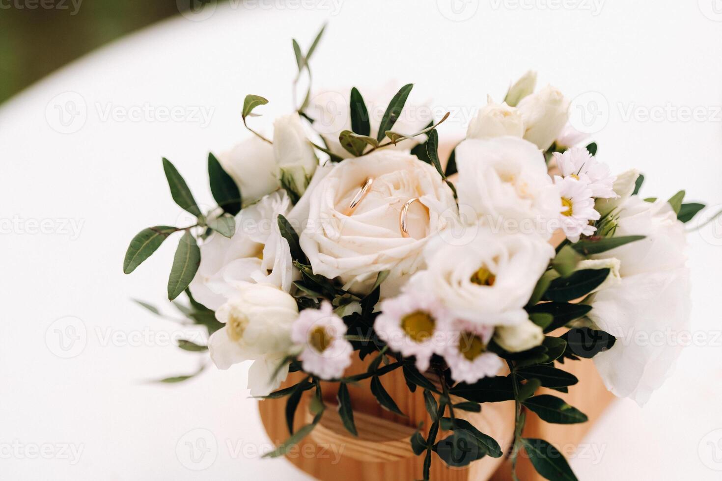 Wedding rings in the jewelry box at the wedding ceremony photo