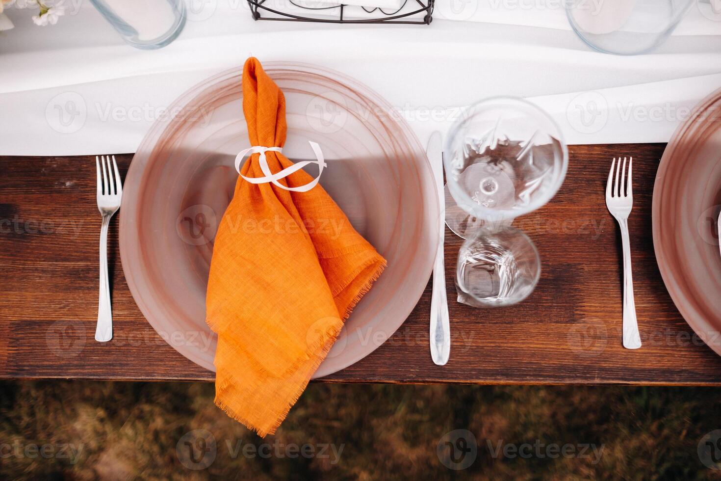 Dishes on the wedding table, decor of the dining table for the holiday photo