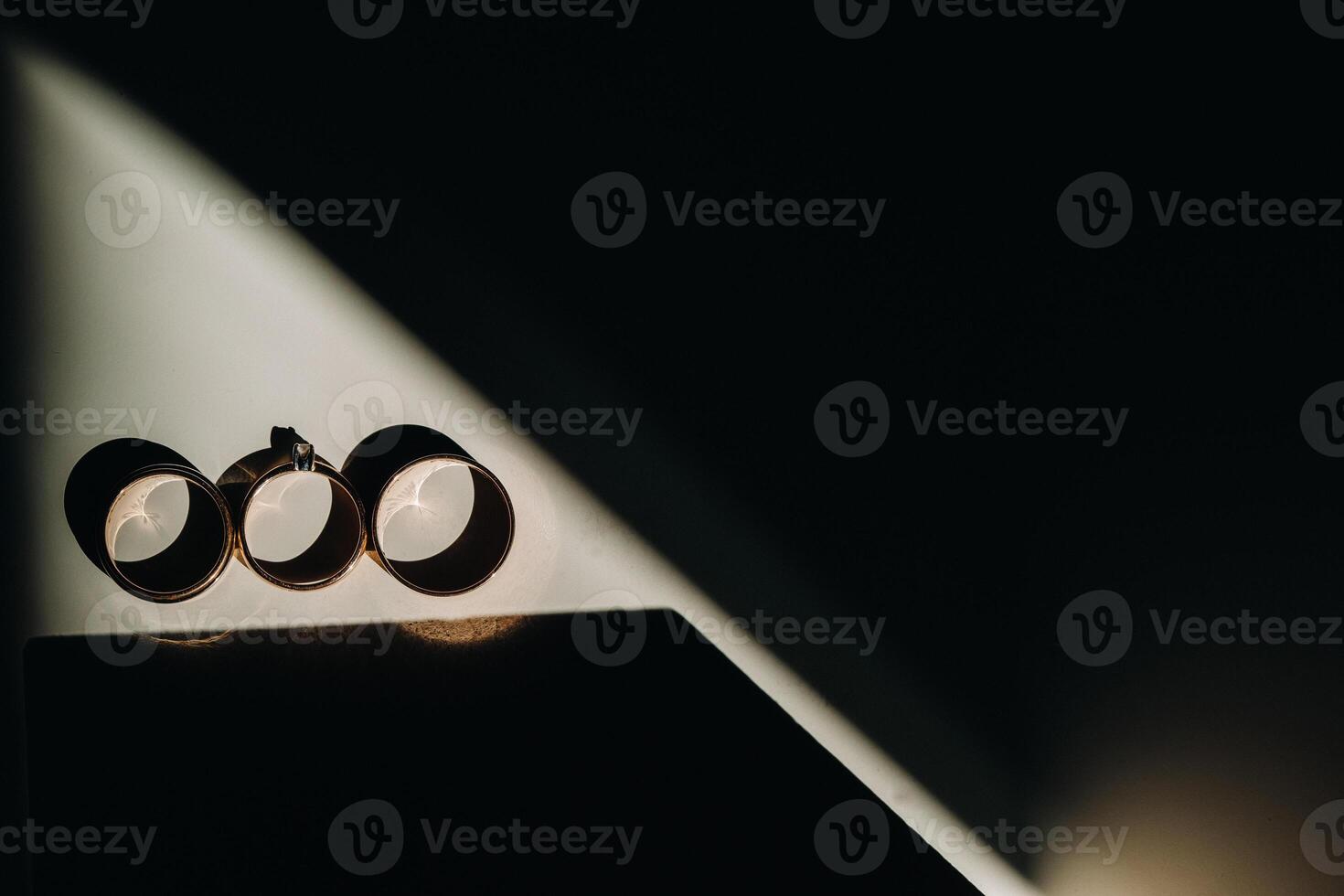 Close-up of two gold wedding rings for a wedding photo