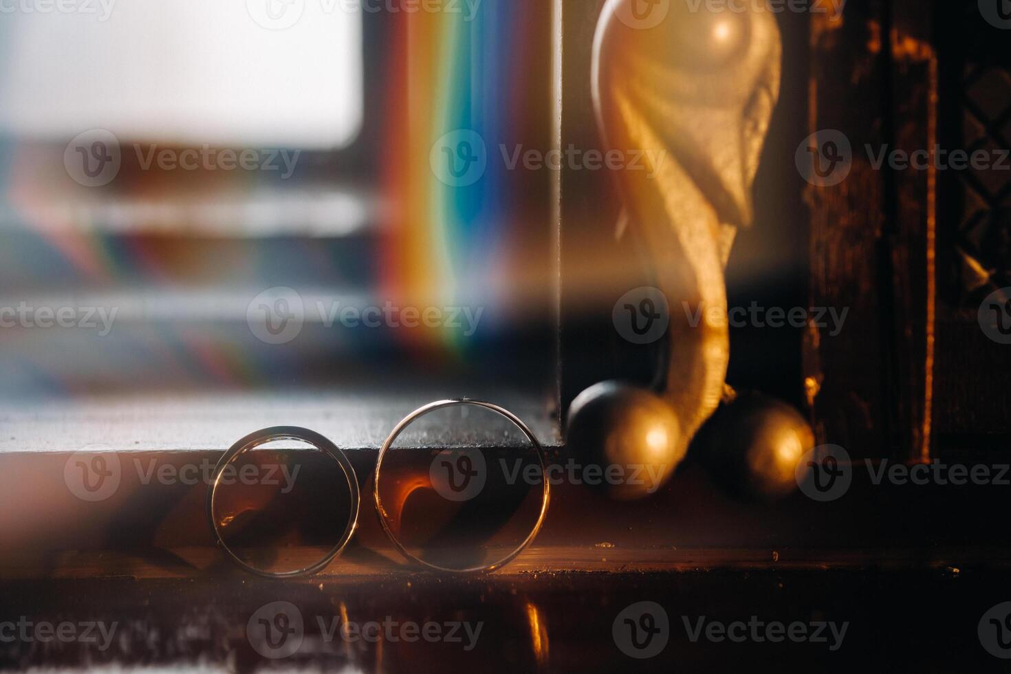 Close-up of two gold wedding rings for a wedding photo