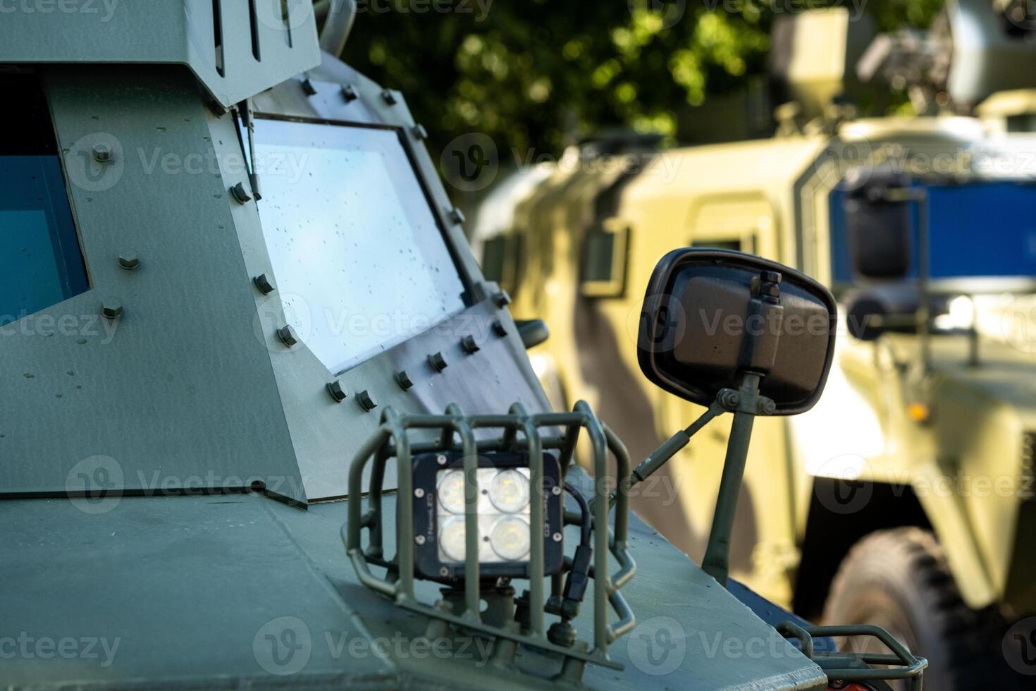 Military armored SUV of green color.Military concept photo