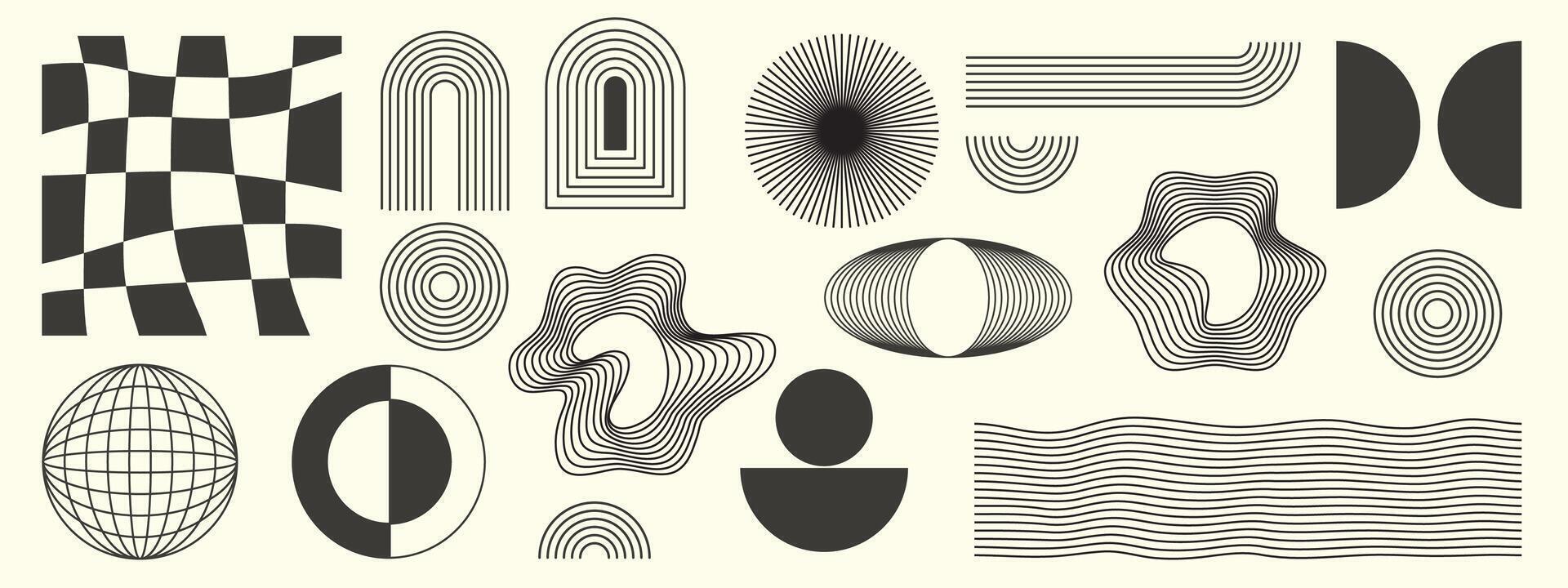 Hand drawn abstract minimal element mid century set. illustration vector