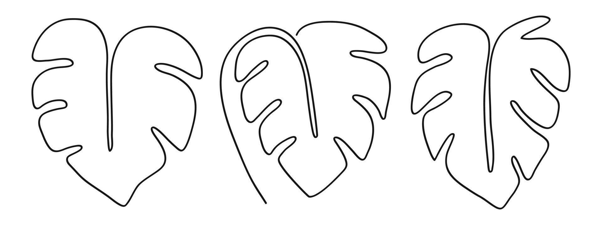 Hand-drawing one continuous line art of tropical monstera leaves. Set of tropical monstera leaves.. illustration vector