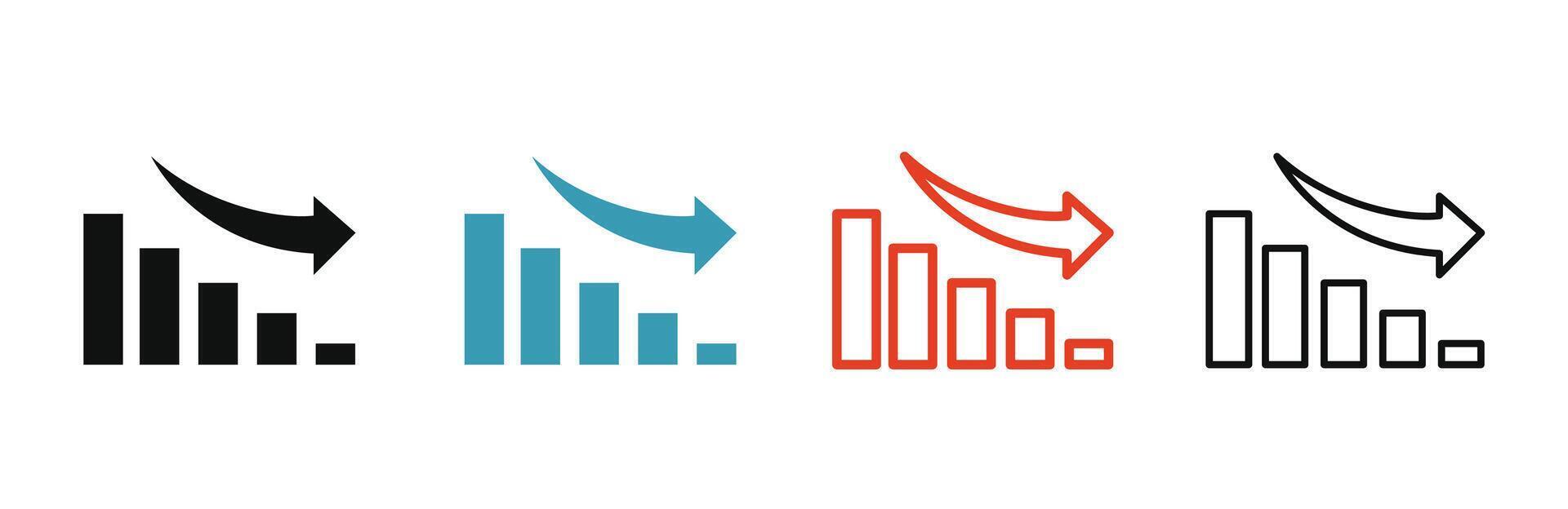 Reduction chart icon set depicting data reduction symbols. illustration vector