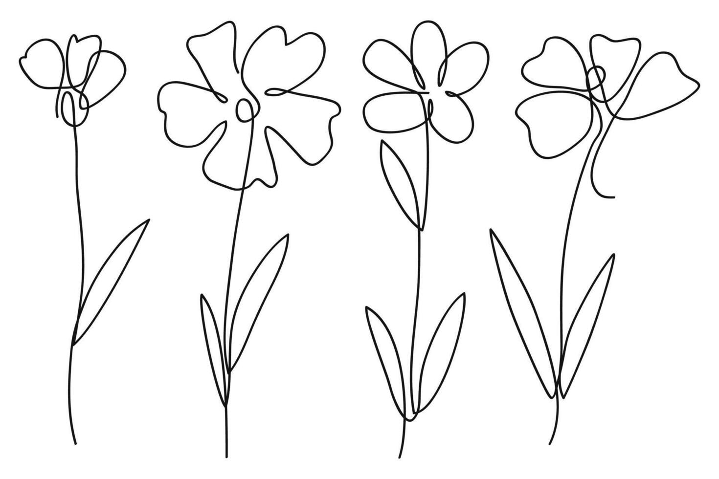 Single line art flower illustration collection.One continuous line art.Flowers collection vector