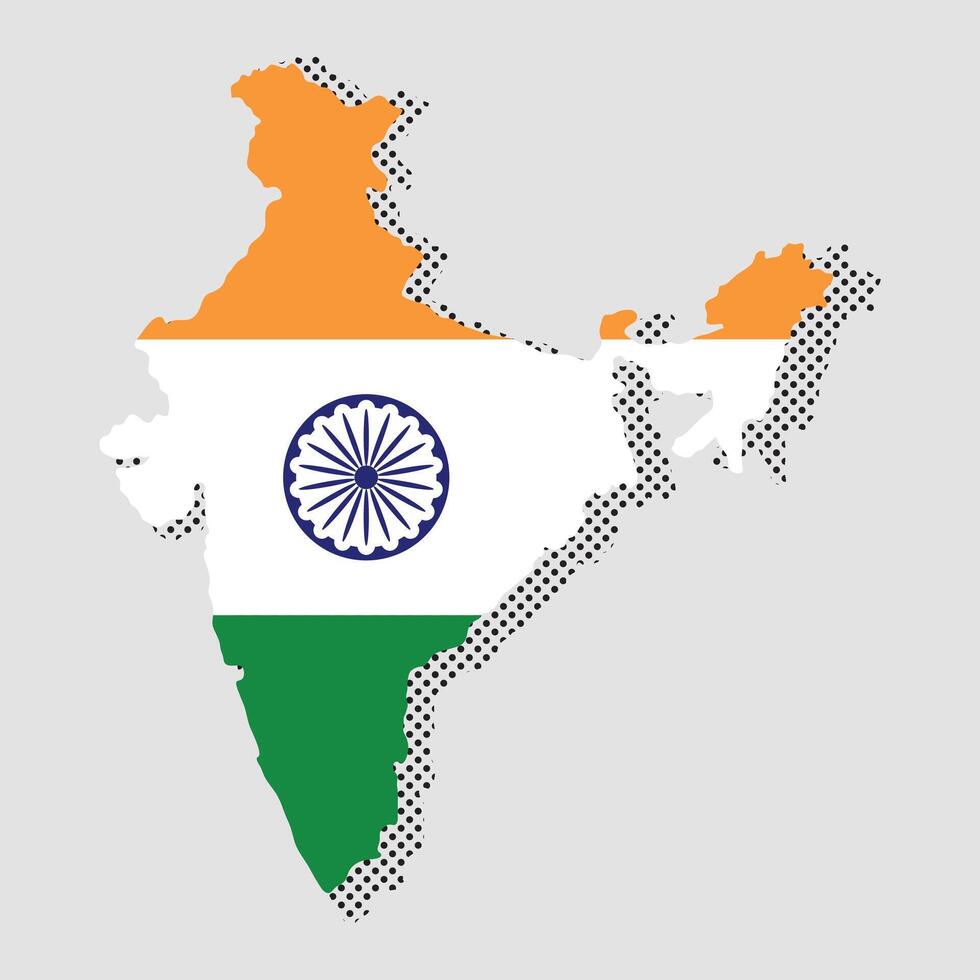India Map with india flags and black halftone dotted shadow Illustration - vector