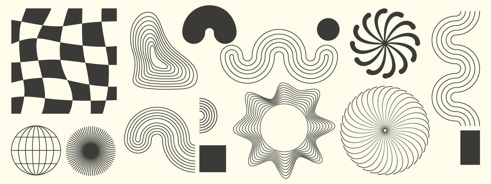 Hand drawn abstract minimal element mid-century set. Aesthetic contemporary stripe line art, geometric shape in monochrome. Art form design. vector