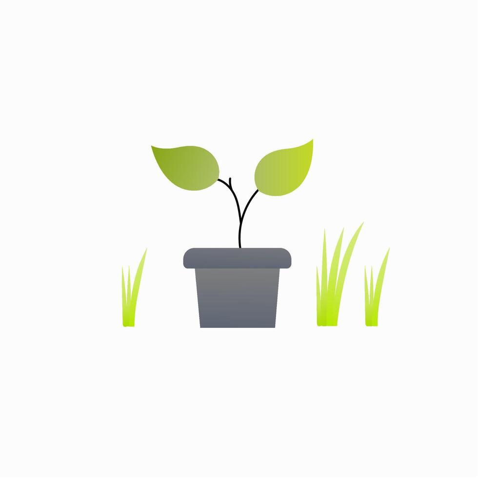 illustration of an icon of a plant growing in a pot with grass around it vector