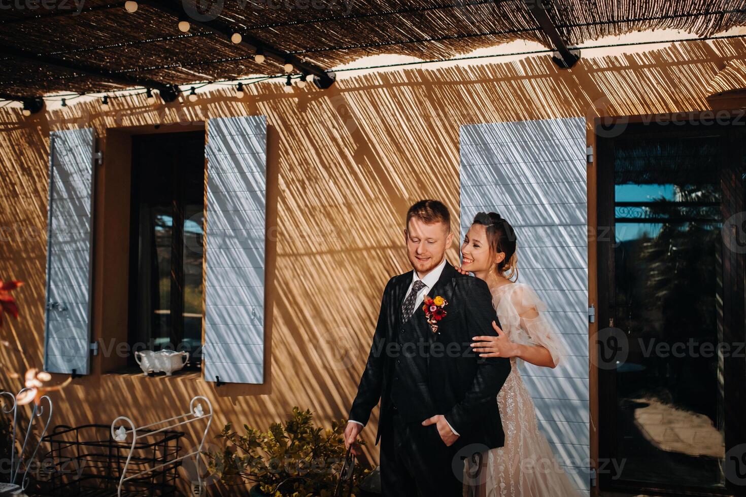 Wedding couple near a Villa in France.Wedding in Provence.Wedding photo shoot in France