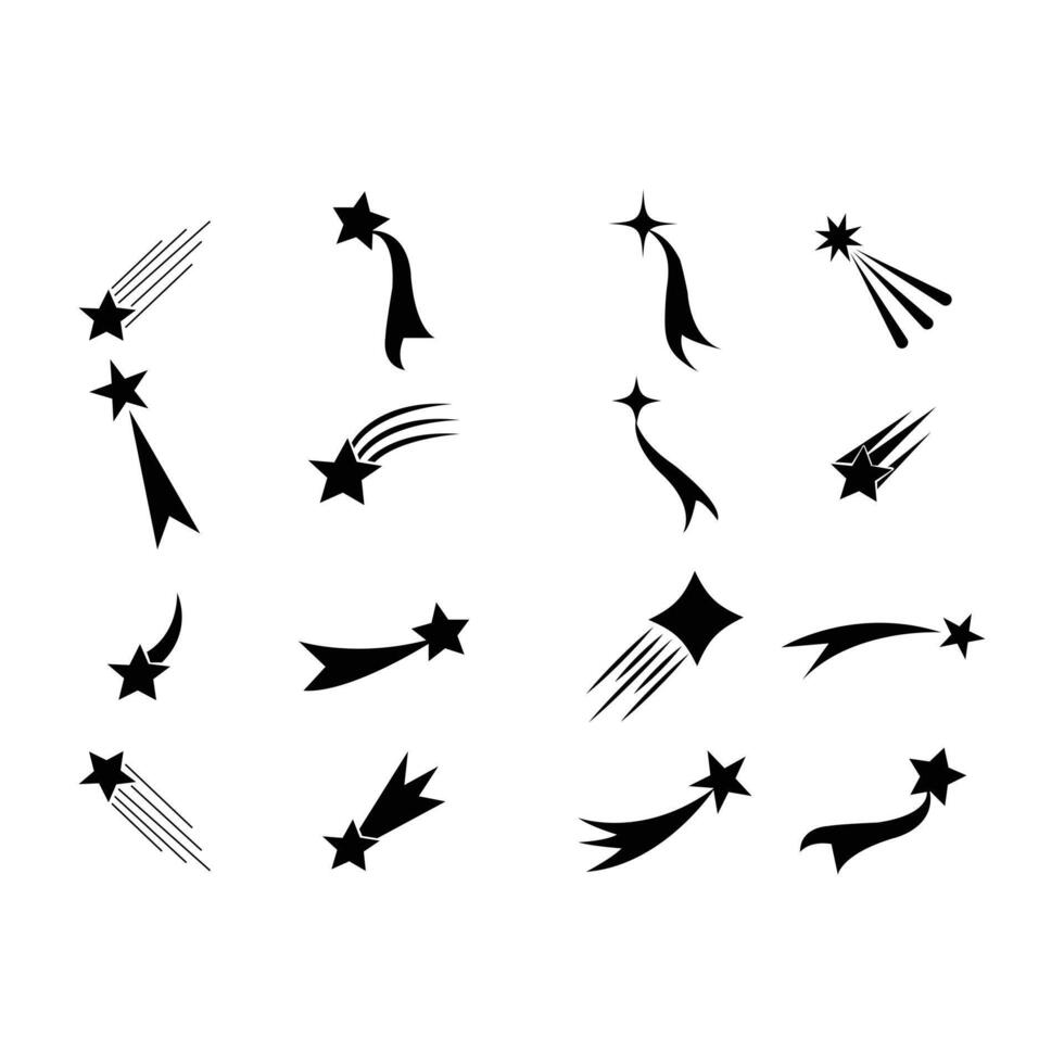 Shooting stars icon set. Black space comet with trail. Shooting star silhouette. Abstract cosmos. illustration. eps 10 vector