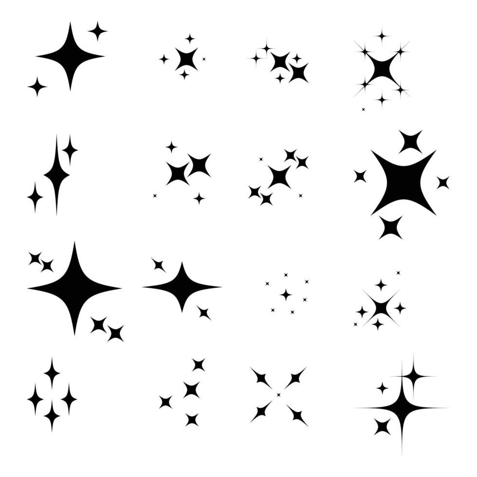 Twinkling stars. Sparkle star icons. Minimalist silhouette stars icon, twinkle star shape symbols on white background. Sparkles, shining burst. Christmas symbols isolated. vector