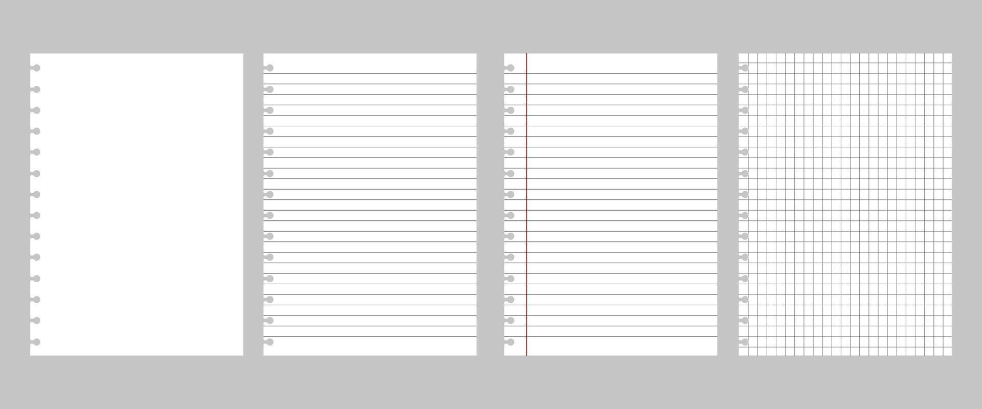 Realistic workbook torn paper sheets. Mockup sheets of paper torn from a notebook. Blank gridded notebook. vector