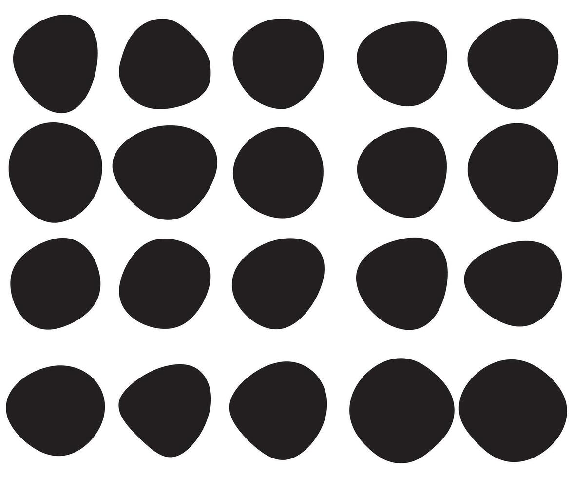 Random Blob circle organic Shallotte shape icon set. Random black cube drops simple shapes. Collection forms for design and paint liquid black blotch shapes. vector
